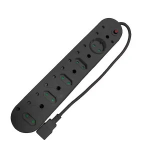 Acconet 10-Way Multiplug 5x 16A SA, 4x 5A 2-Pin, 1x Round 5A, Black | AC-MPLUG-IEC-10-B
